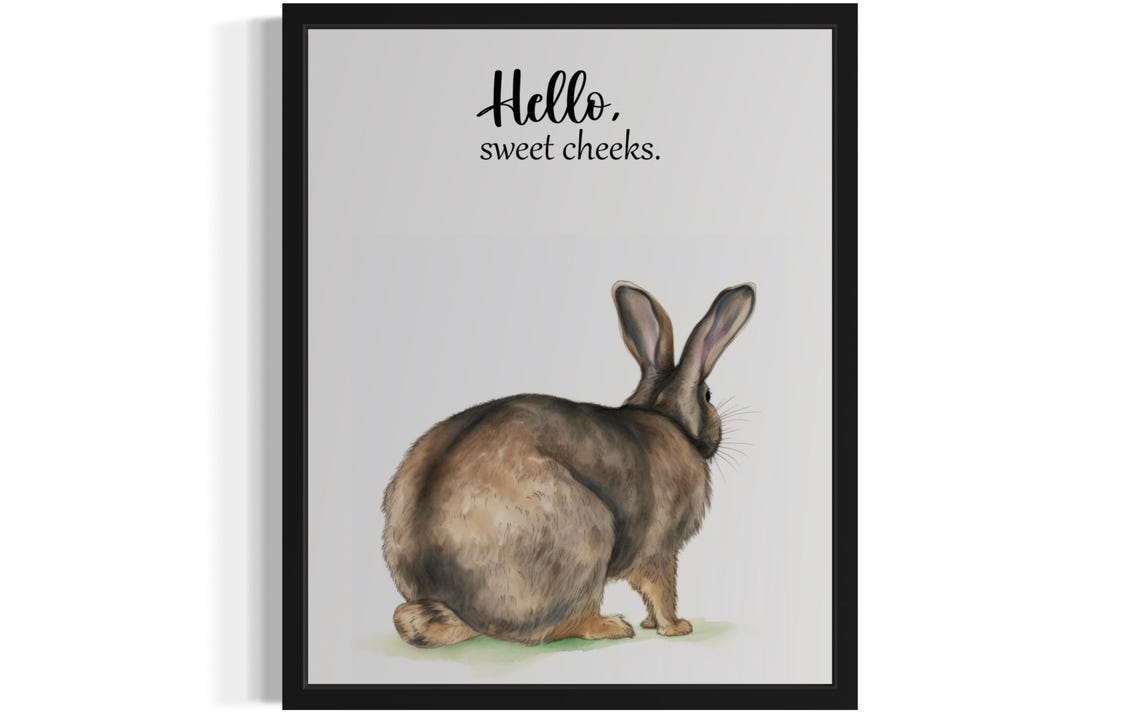 Hello Sweet Cheeks Brown Rabbit Watercolor Bathroom Humor Poster