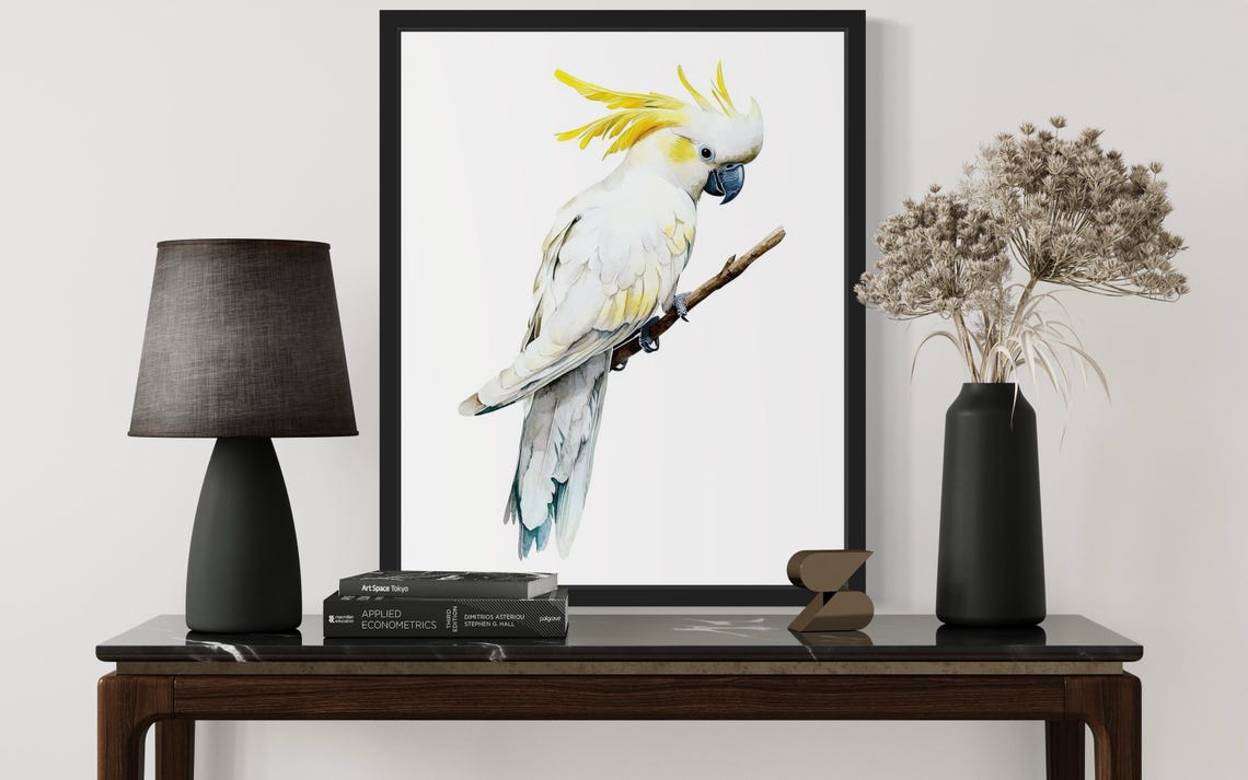 Sulphur-Crested Cockatoo Perched on Branch Watercolor Poster - Image 2