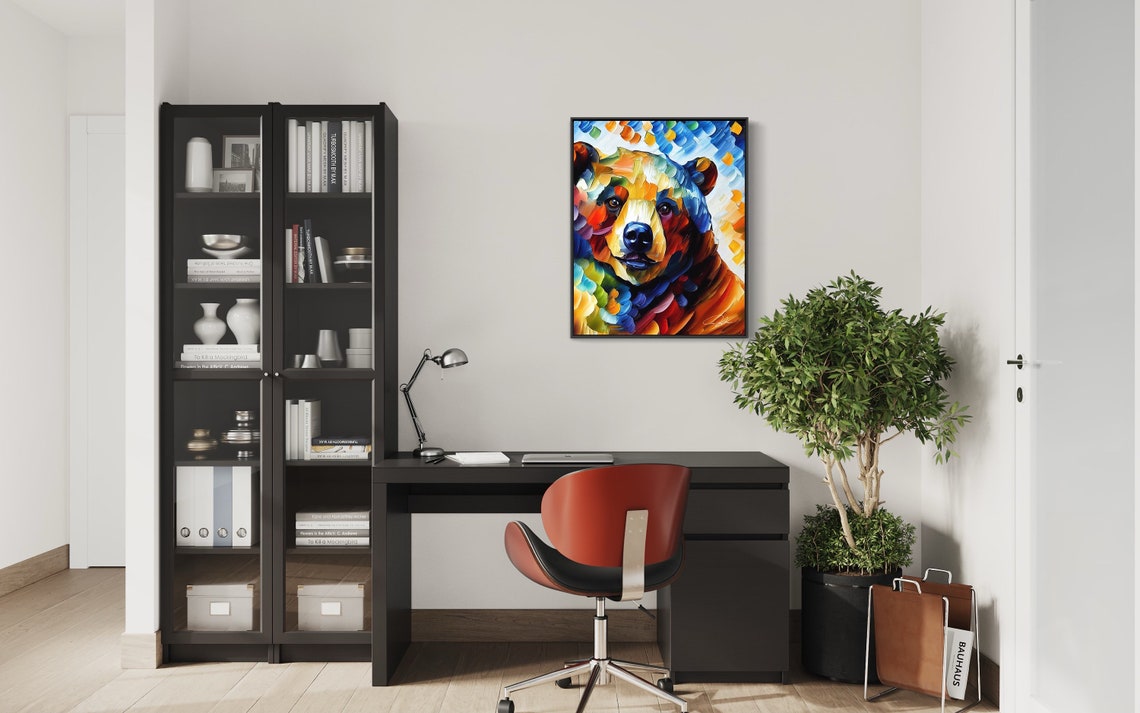Colorful Bear Face Impasto Oil Painting Modern Pop Art Poster - Image 3