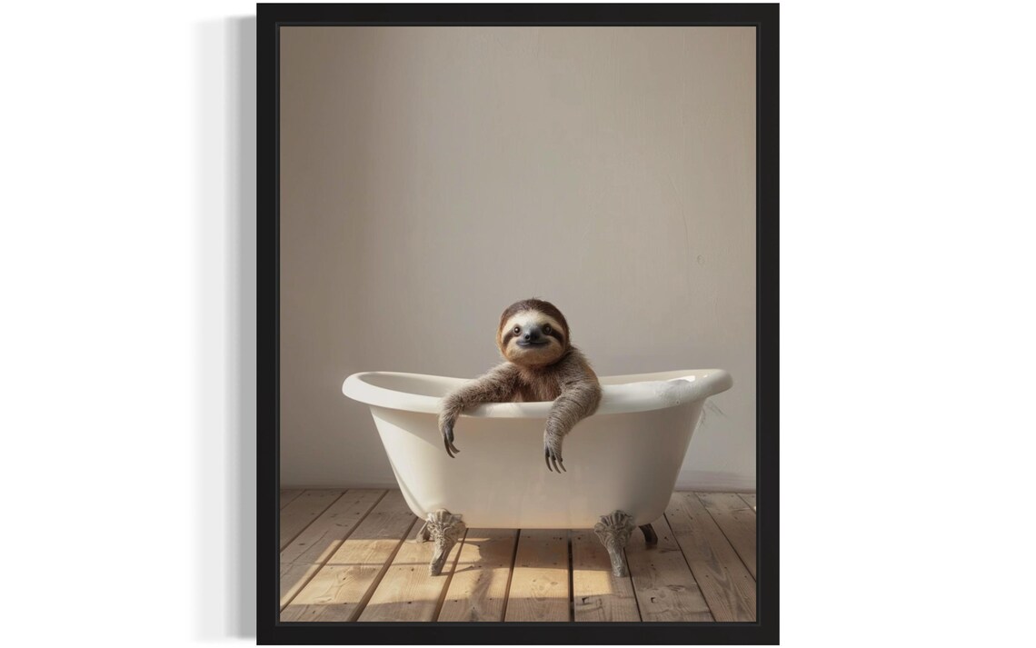 Sloth Lounging with Arms Over a Small White Tub Photo Poster