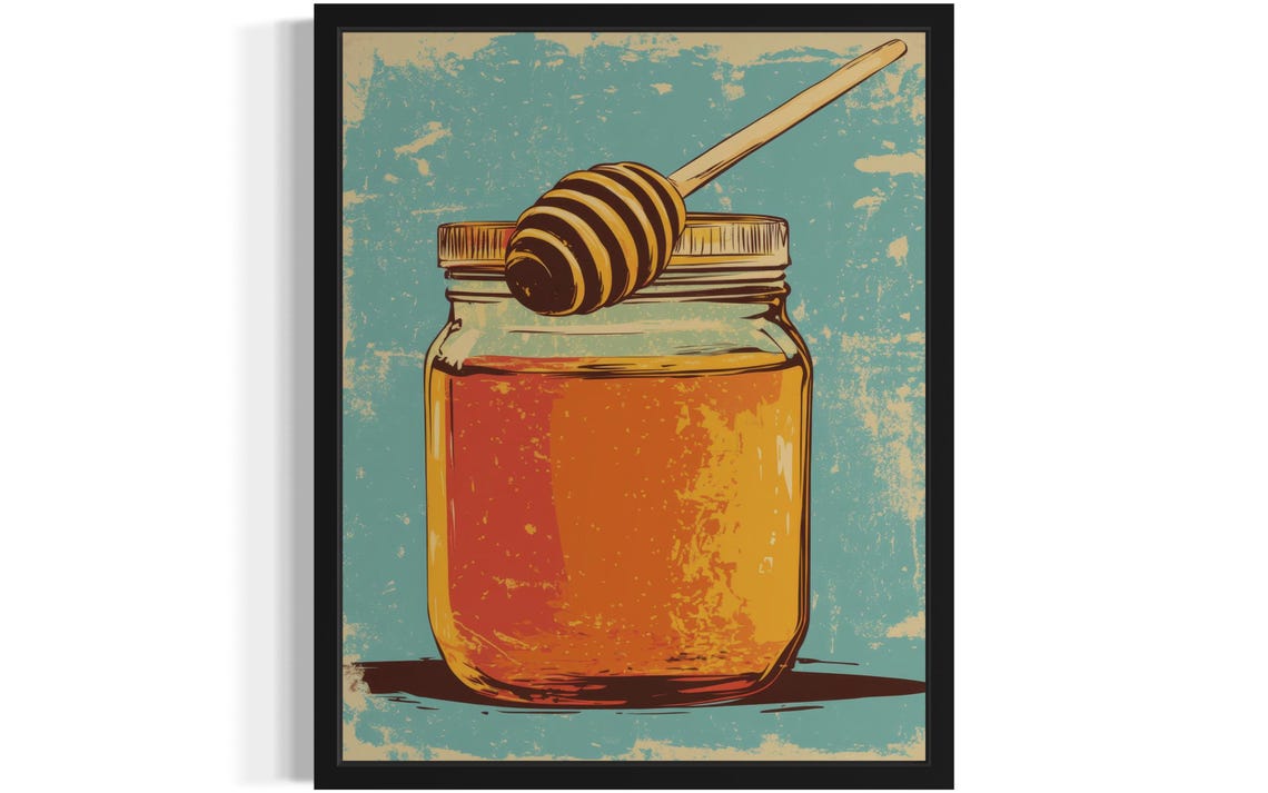 Honey Jar With Dipper Retro Teal Kitchen Decor Pop Art Poster