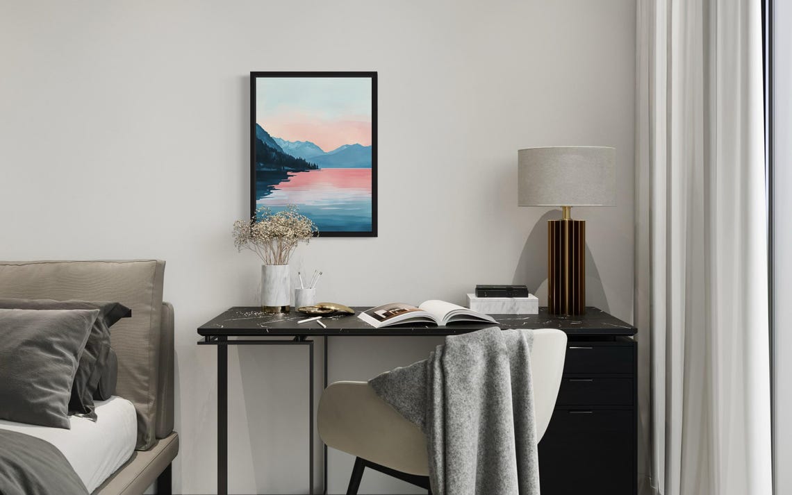 Lake Tahoe Pink Sunrise Over Mountain Lake Boho Landscape Wall Poster - Image 3
