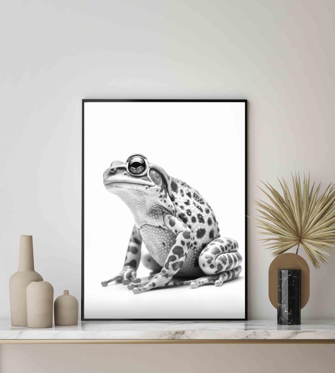 Frog Black and White Spotted Tree Frog Studio Portrait Poster - Image 4