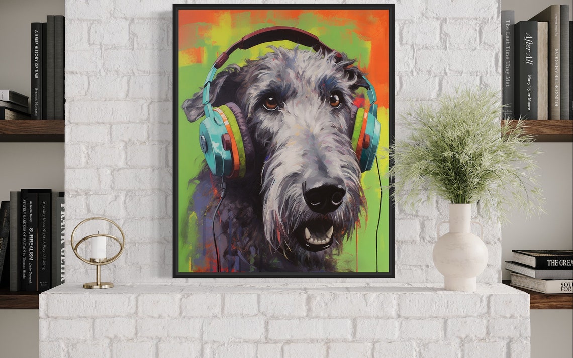 Irish Wolfhound Wearing Headphones Colorful Pop Dog Art Poster - Image 4