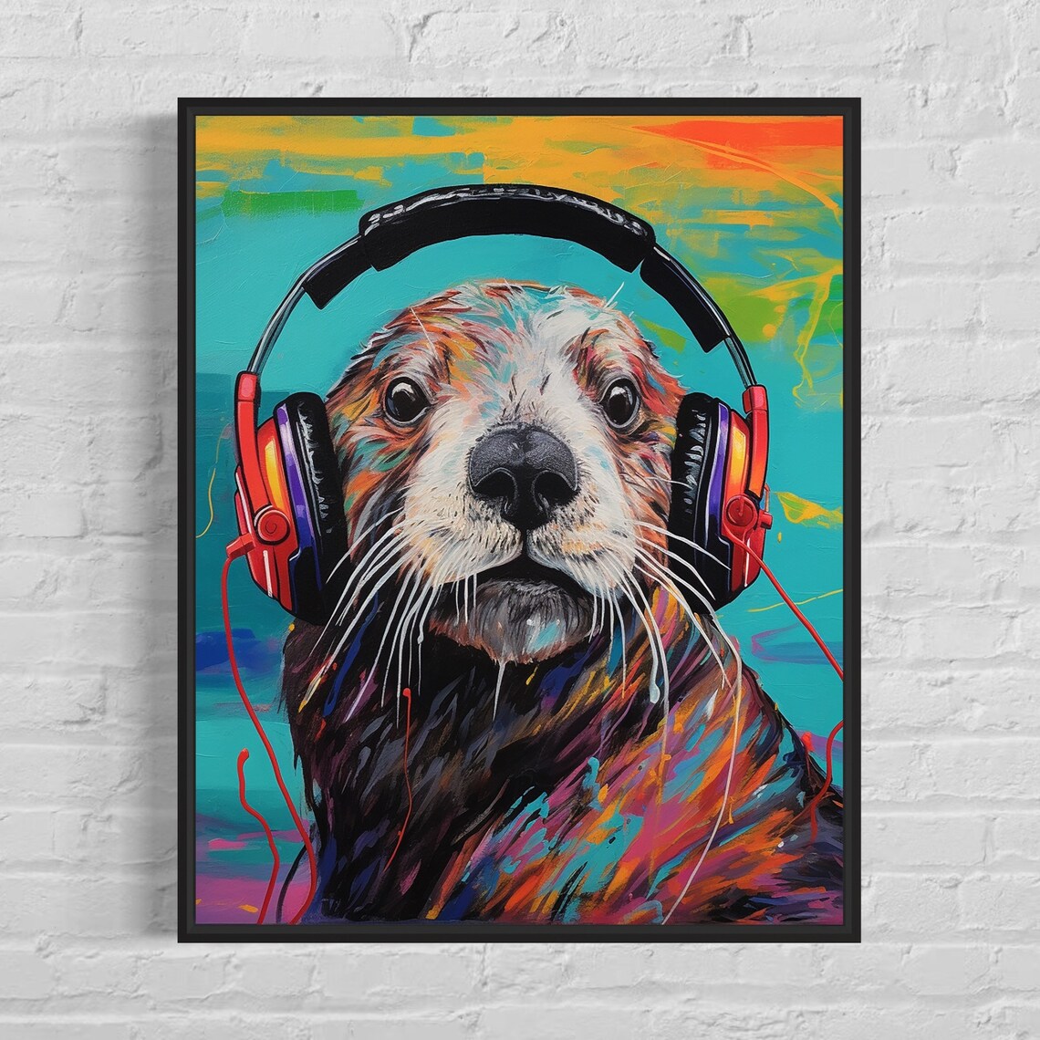 Sea Otter Wearing Headphones Colorful Pop Art Animal Fun Poster
