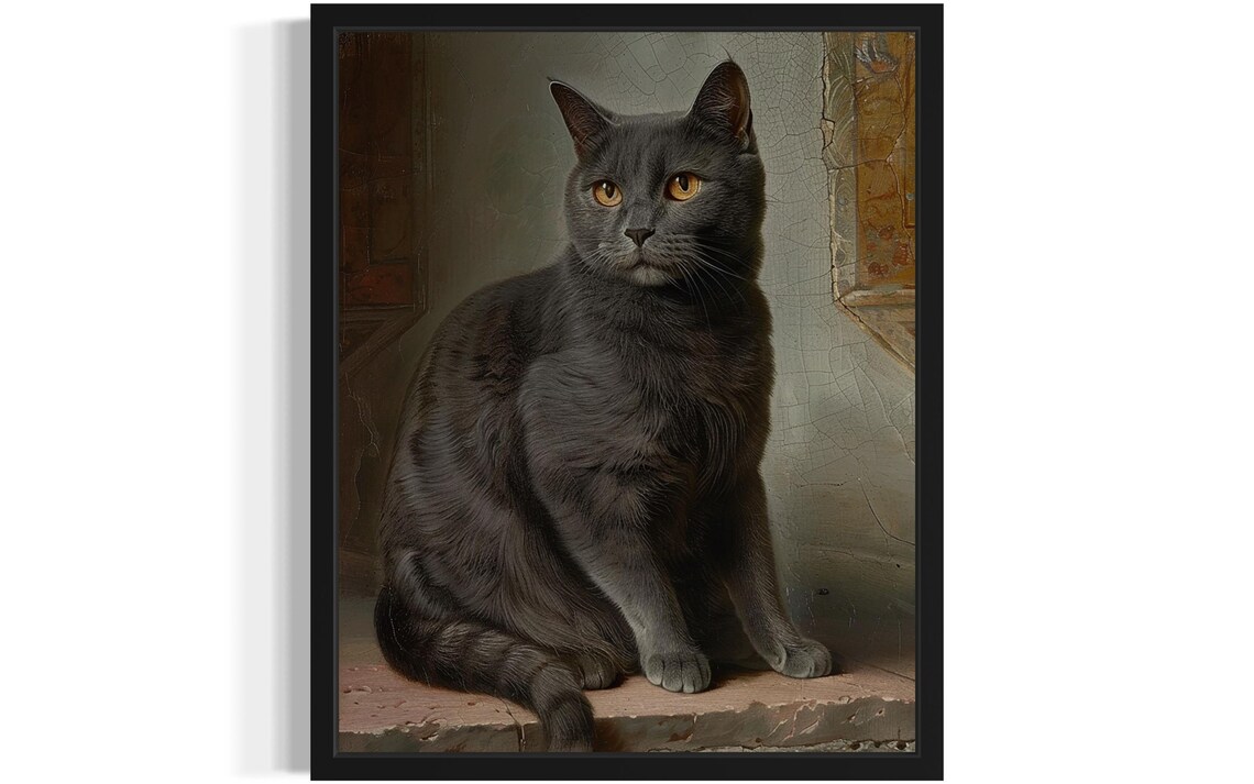 Chartreux Cat Art Print, Original Paint Artwork