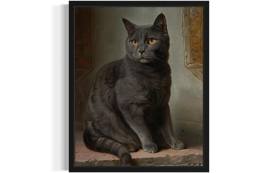 Chartreux Cat Art Print, Original Paint Artwork