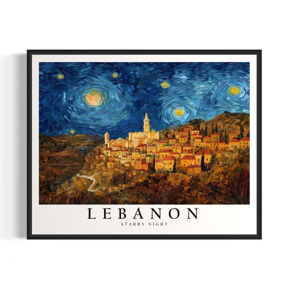Lebanon Starry Night Art Print Van Gogh Lebanon Poster Wall Art Original Lebanon Painting Decor