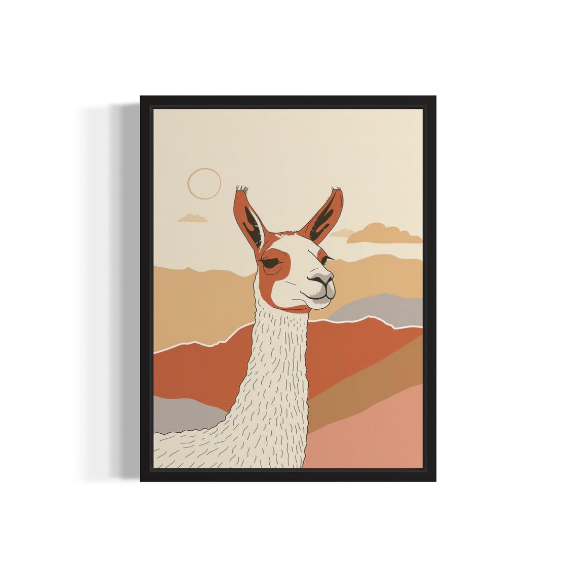 Llama Standing Desert Sunset Terracotta Boho Landscape Art Poster