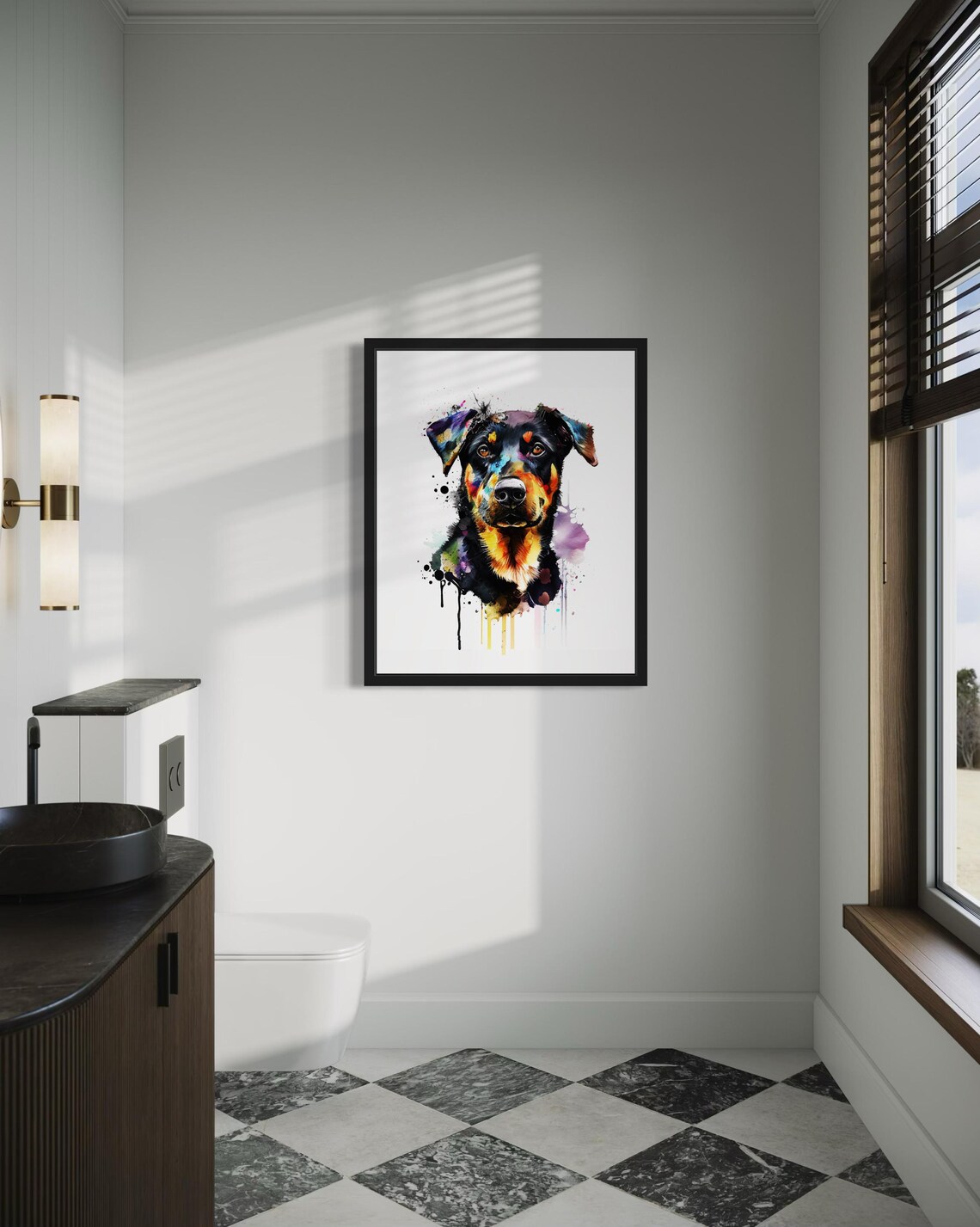 Beauceron Dog Vibrant Color Splash Watercolor Portrait Art Poster - Image 4