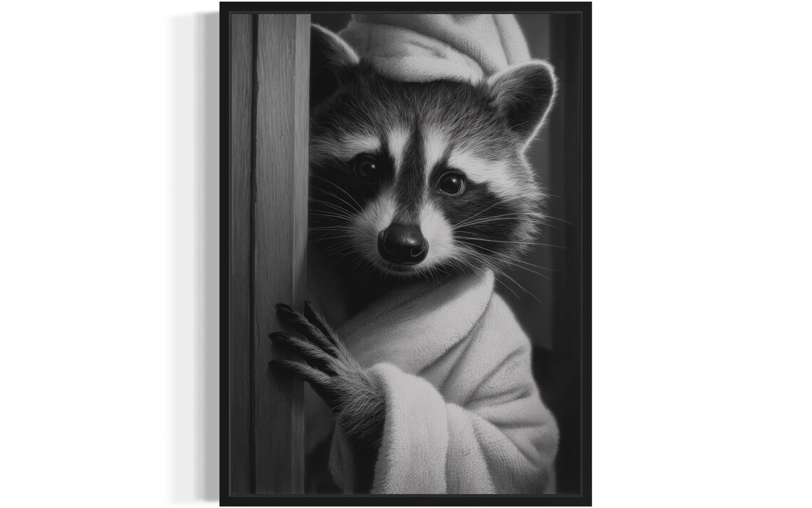 Raccoon Animal Restroom Poster Art Print Bathroom Wall Original Paint Artwork Decor