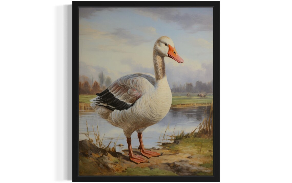 Greylag Goose Standing at the Lake Edge in Autumn Vintage Poster