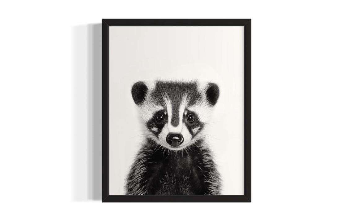 Cute Baby Badger Black and White Minimalist Nursery Animal Poster