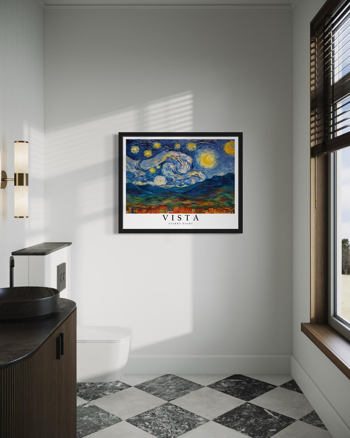 Vista California Starry Night Swirling Sky Mountain Town Art Poster - Image 4