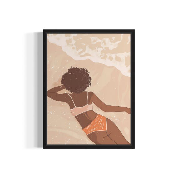 Female At Beach African Art Print Wall Poster Original Paint Artwork Decor
