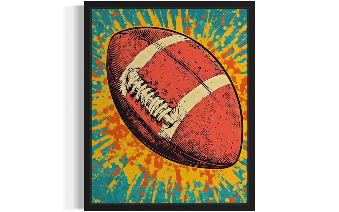 American Football Vintage Pop Art Splatter Teal Background Poster