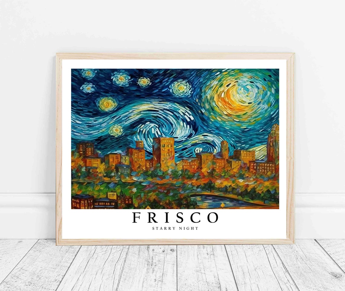 Frisco Starry Night Downtown Skyline River Night Glow Poster - Image 3