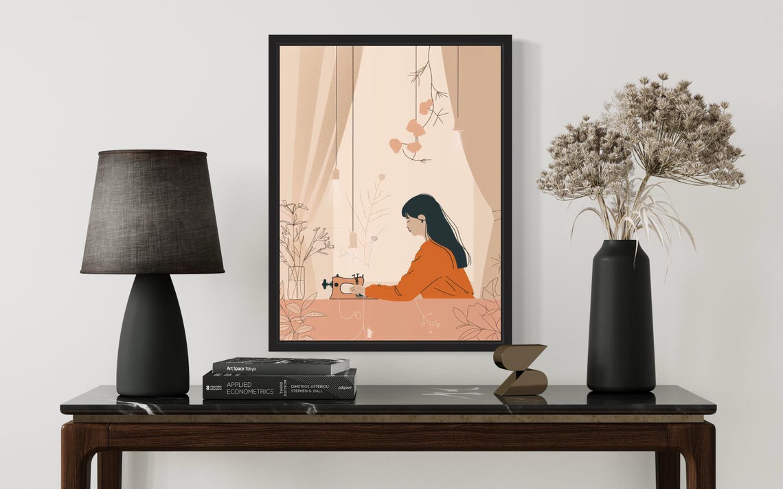 Female Sewing Boho Art Print - Image 3