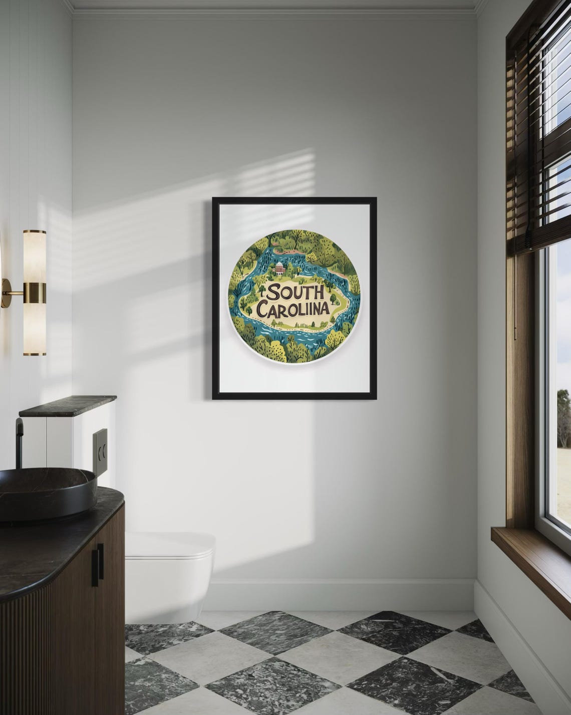 South Carolina Winding River Forest Scenic Circle Art Poster - Image 4
