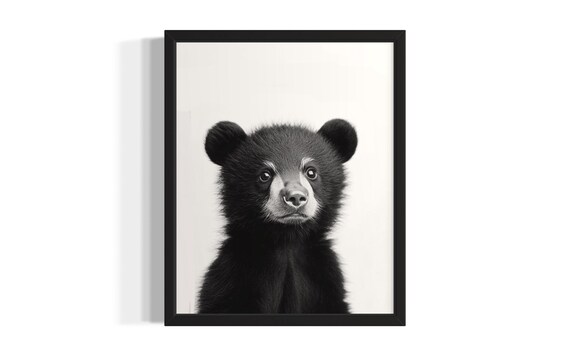 Brown Bear Animal Black And White Poster Art Print Living Room Wall Original Paint Artwork Decor