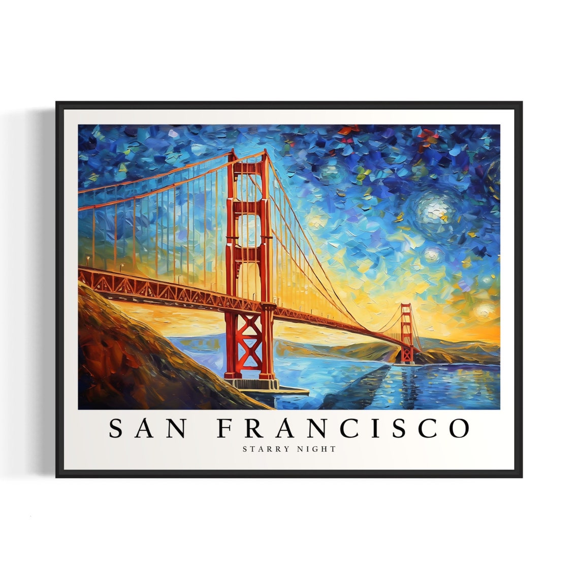 San Francisco Starry Night Golden Gate Bridge Sky Glow Poster