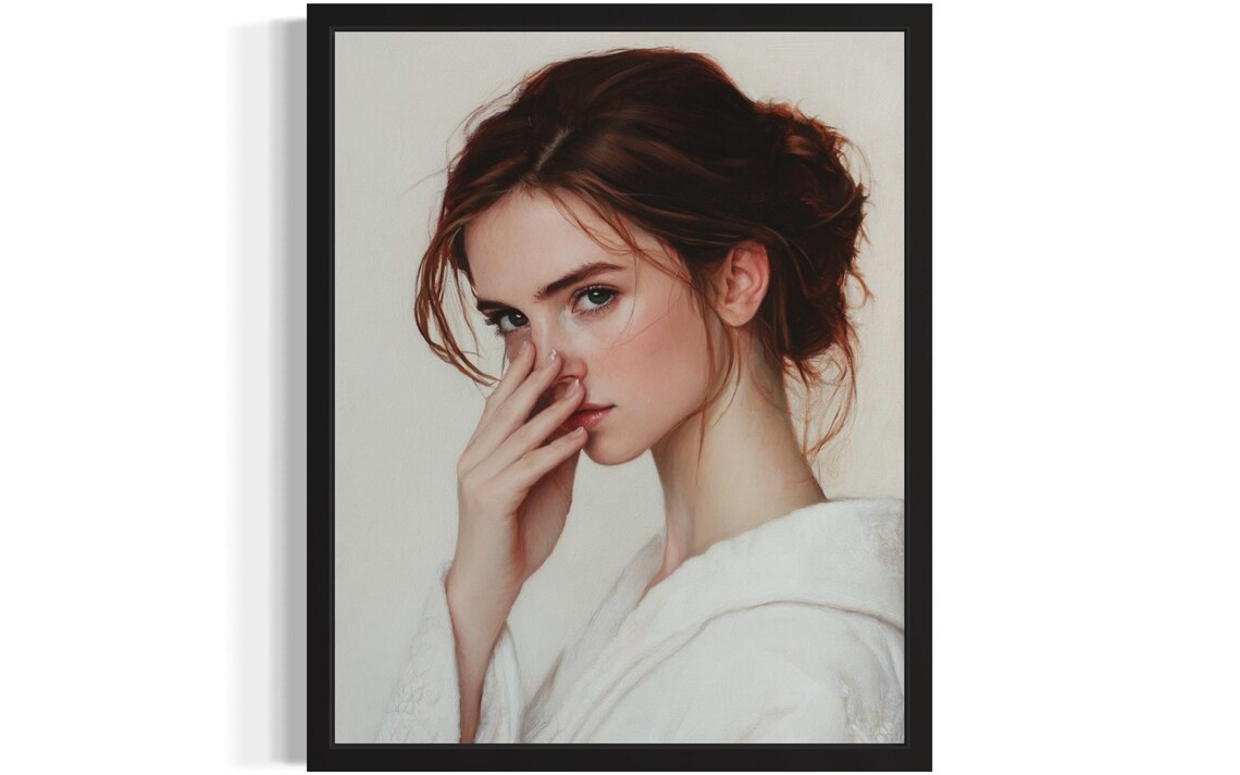 Female Hold Nose Art Print, Bathroom Decor