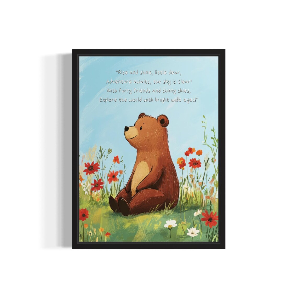 Cute Bear Nursery Poem With Flowers Kids Room Poster Home Decor Gift