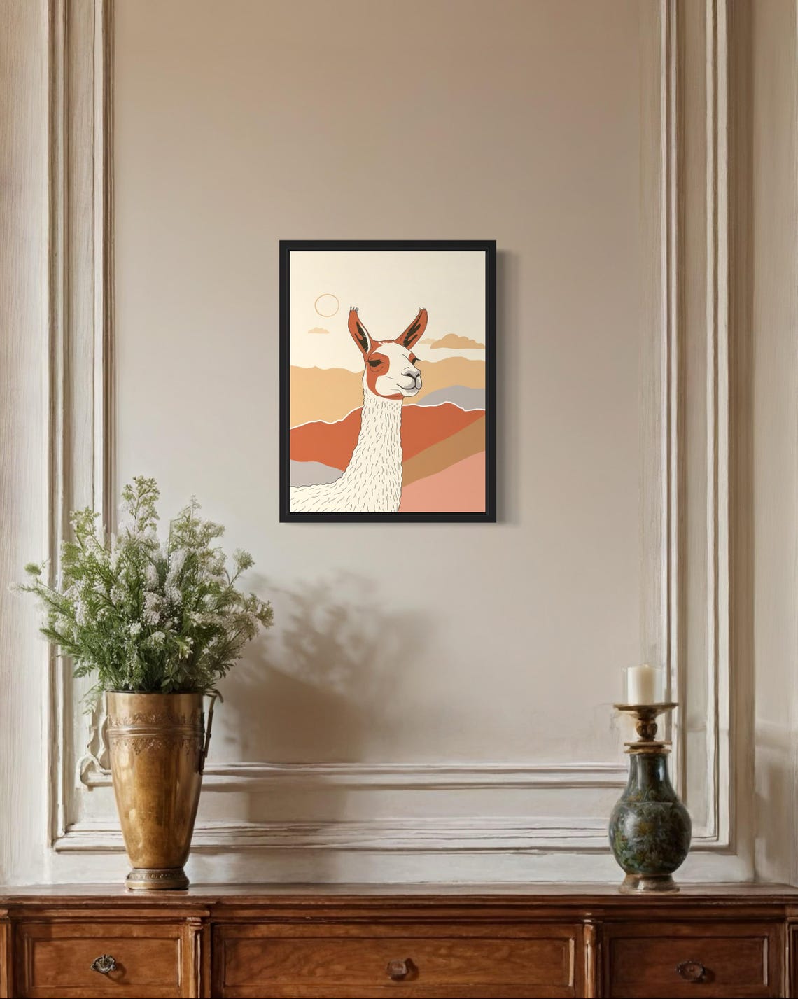 Llama Standing Desert Sunset Terracotta Boho Landscape Art Poster - Image 2