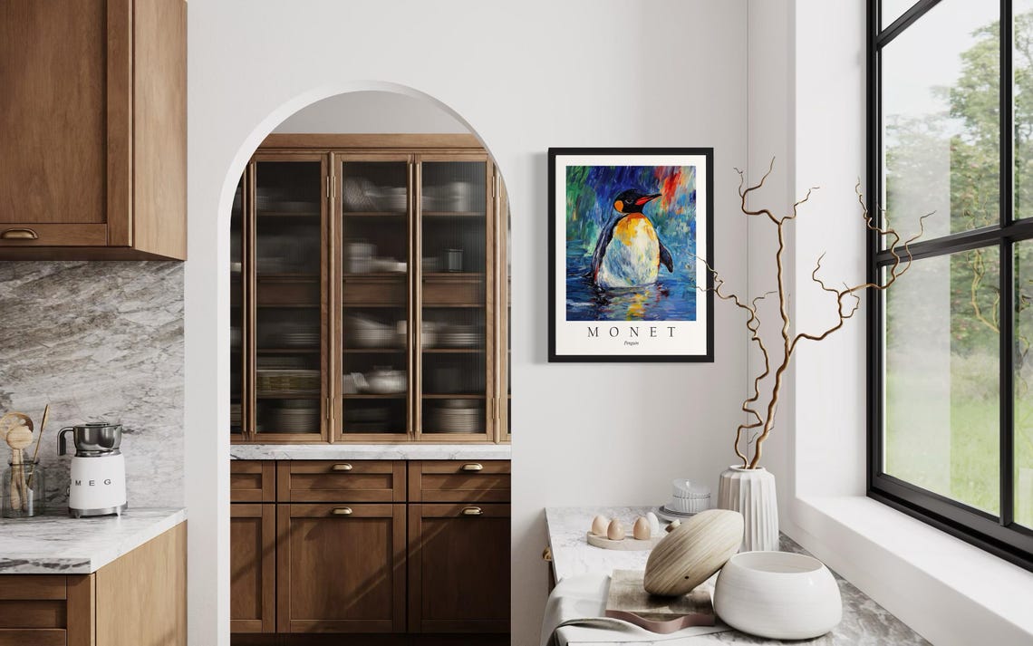 Penguin Bird, Monet-Inspired Art Print - Image 4