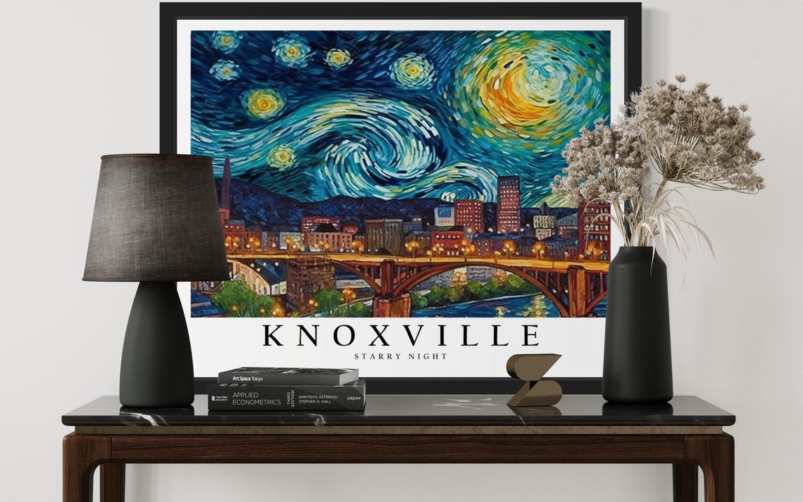 Knoxville Tennessee River Bridge Starry Night Skyline Poster - Image 3