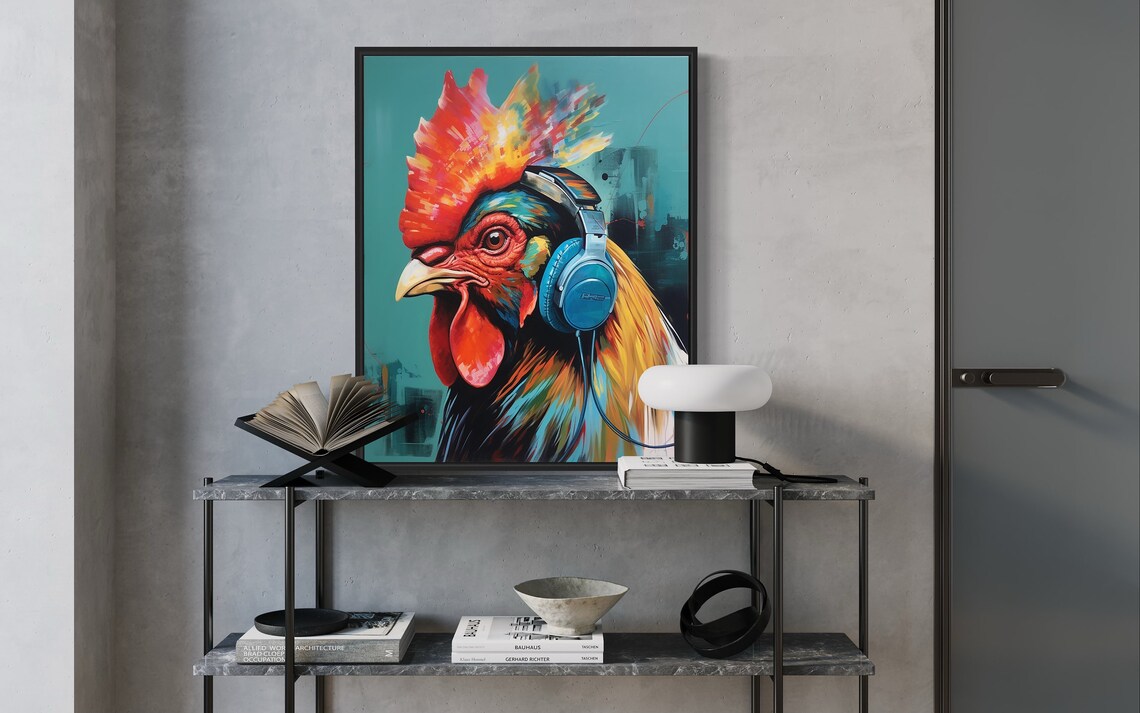 Rooster Wearing Headphones Bold Colorful Pop Art Bird Poster - Image 2