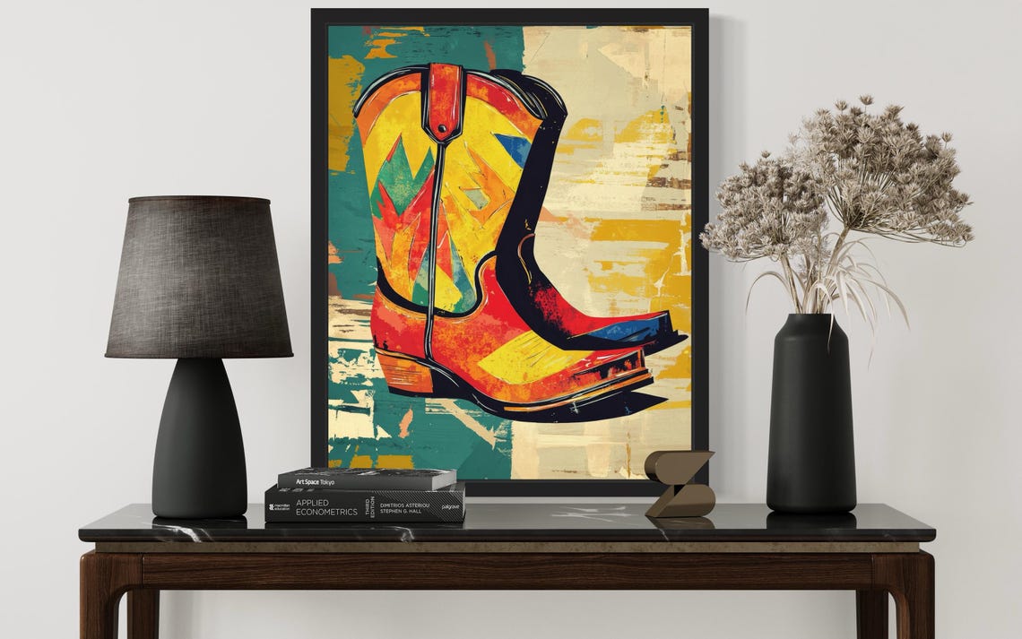 Colorful Cowboy Boot Pop Art in Red Yellow Teal Design Poster - Image 2