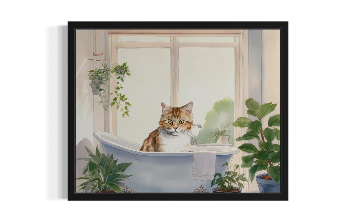 Tabby Cat In Vintage Bathtub Sunlit Window Bathroom Art Poster