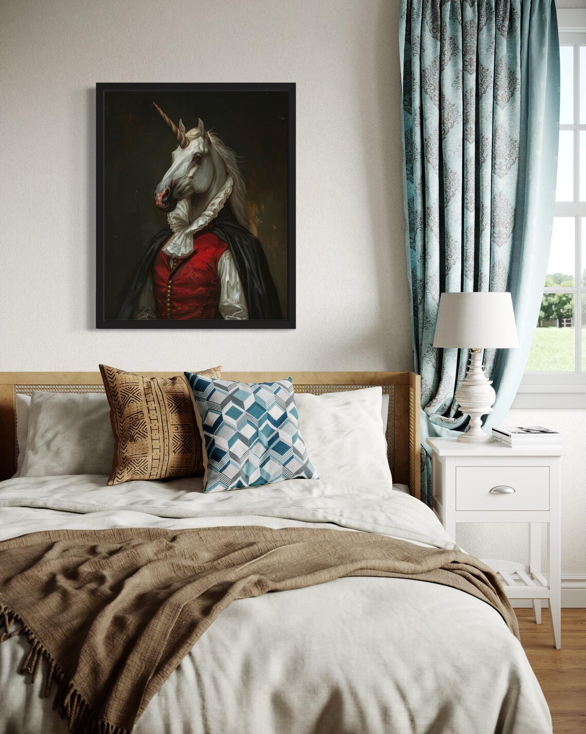 White Unicorn Vampire With Spiraled Horn Gothic Fantasy Portrait Poster - Image 4