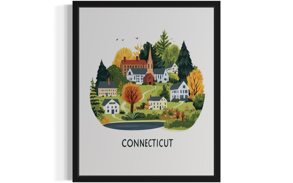 Connecticut Colonial Village Pond Fall Foliage Circle Poster