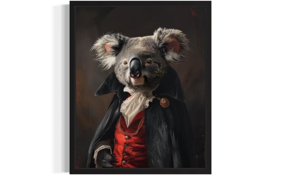 Sweet Koala Vampire In Cape Red Waistcoat Gothic Portrait Poster