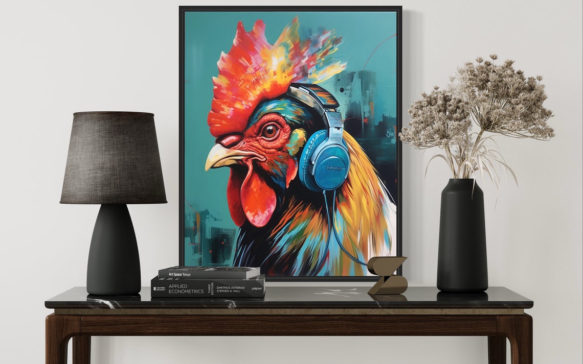 Rooster Wearing Headphones Bold Colorful Pop Art Bird Poster - Image 3