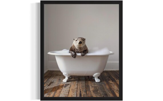 Sea Otter Bubble Bath In Clawfoot Tub Funny Animal Bathroom Poster