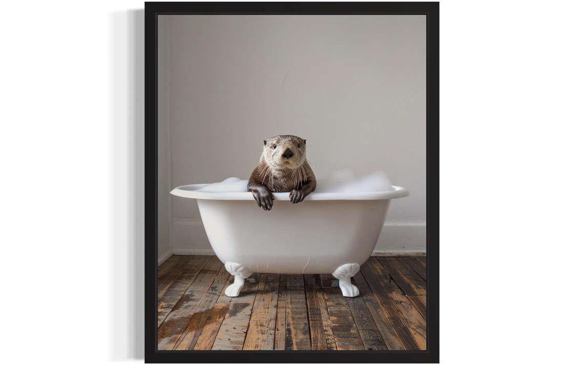 Sea Otter Bubble Bath In Clawfoot Tub Funny Animal Bathroom Poster