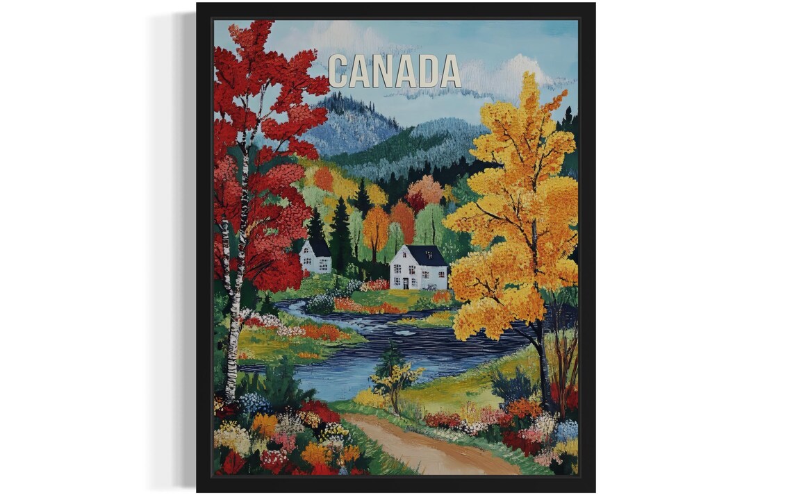 Canada Europe Scenery Travel Poster, Original Paint Artwork