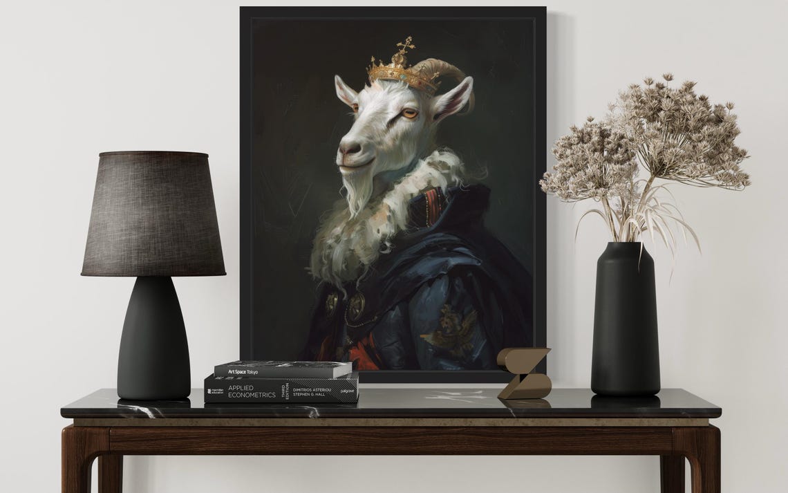 Crowned White Goat King In Royal Robes Gothic Portrait Poster - Image 2