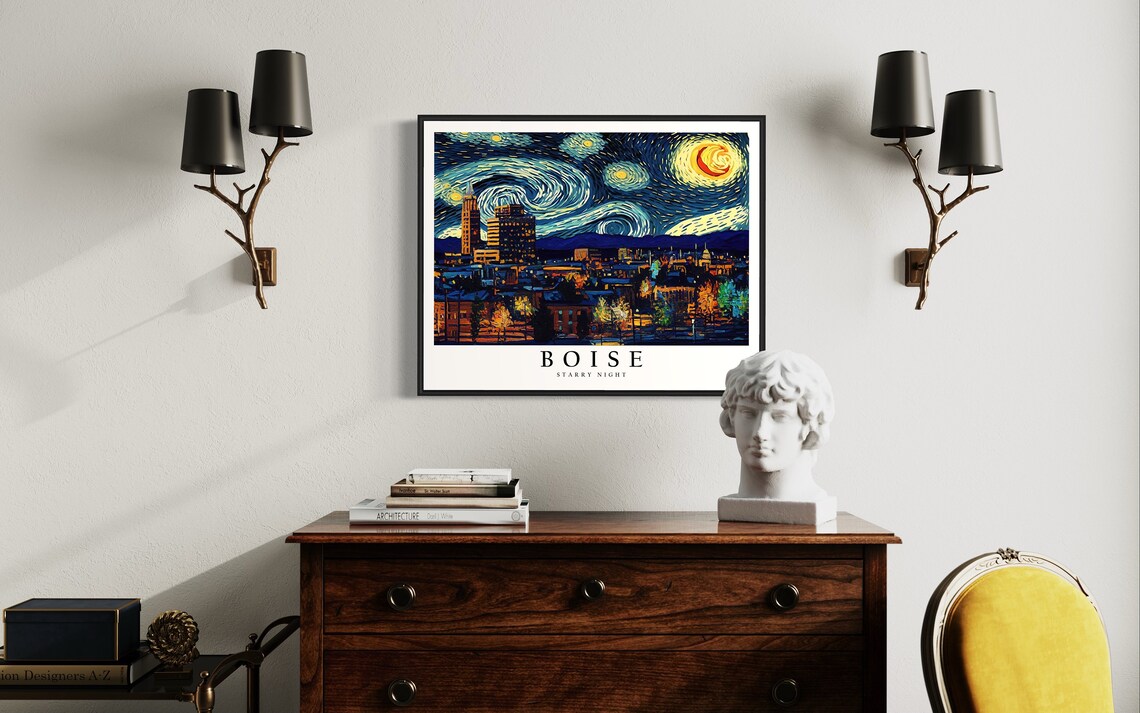 Boise Idaho Downtown Skyline Van Gogh Starry Night City Poster - Image 4