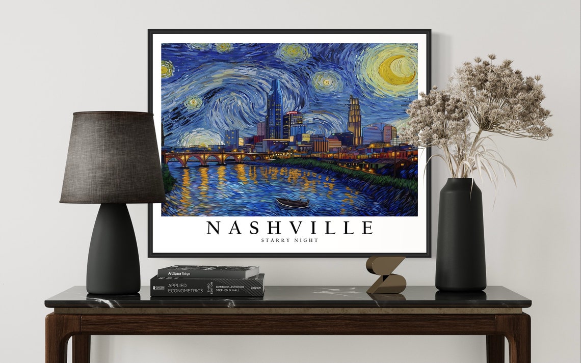 Nashville Skyline Starry Night Van Gogh Style Fine Art Decor Poster - Image 2