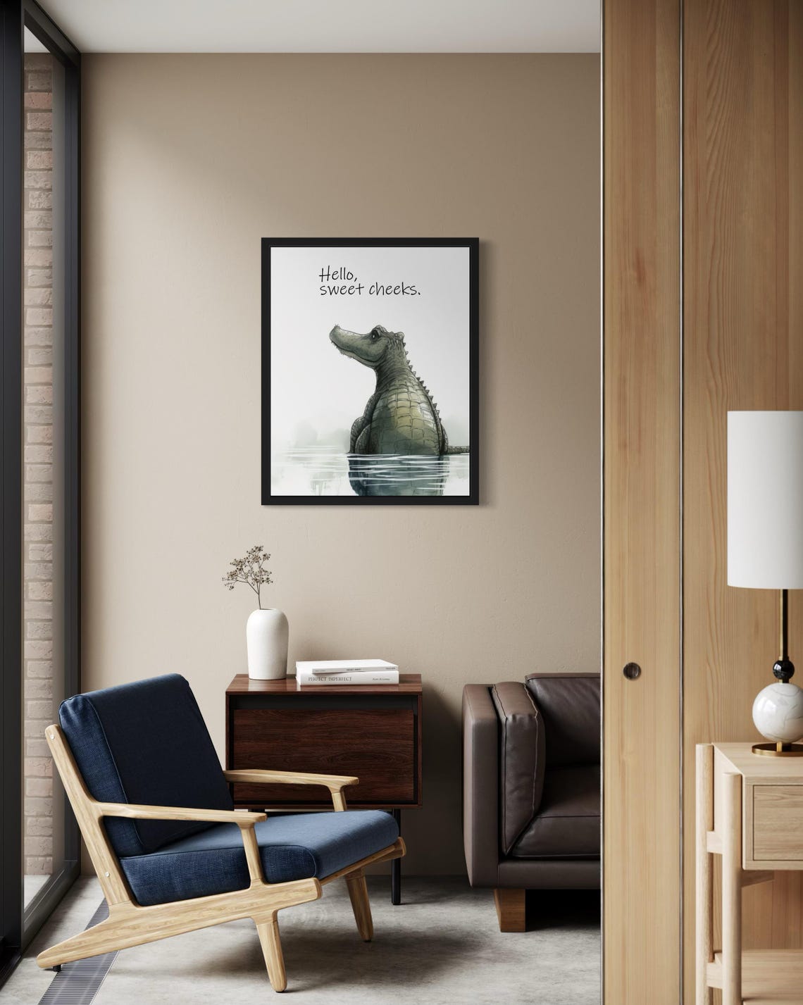 Alligator Rising From Water Hello Sweet Cheeks Funny Bathroom Poster - Image 3