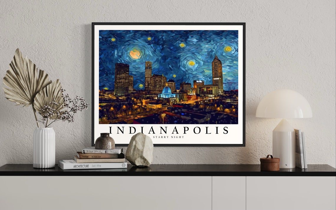 Indianapolis Downtown Skyline Van Gogh Starry Night City Poster - Image 2