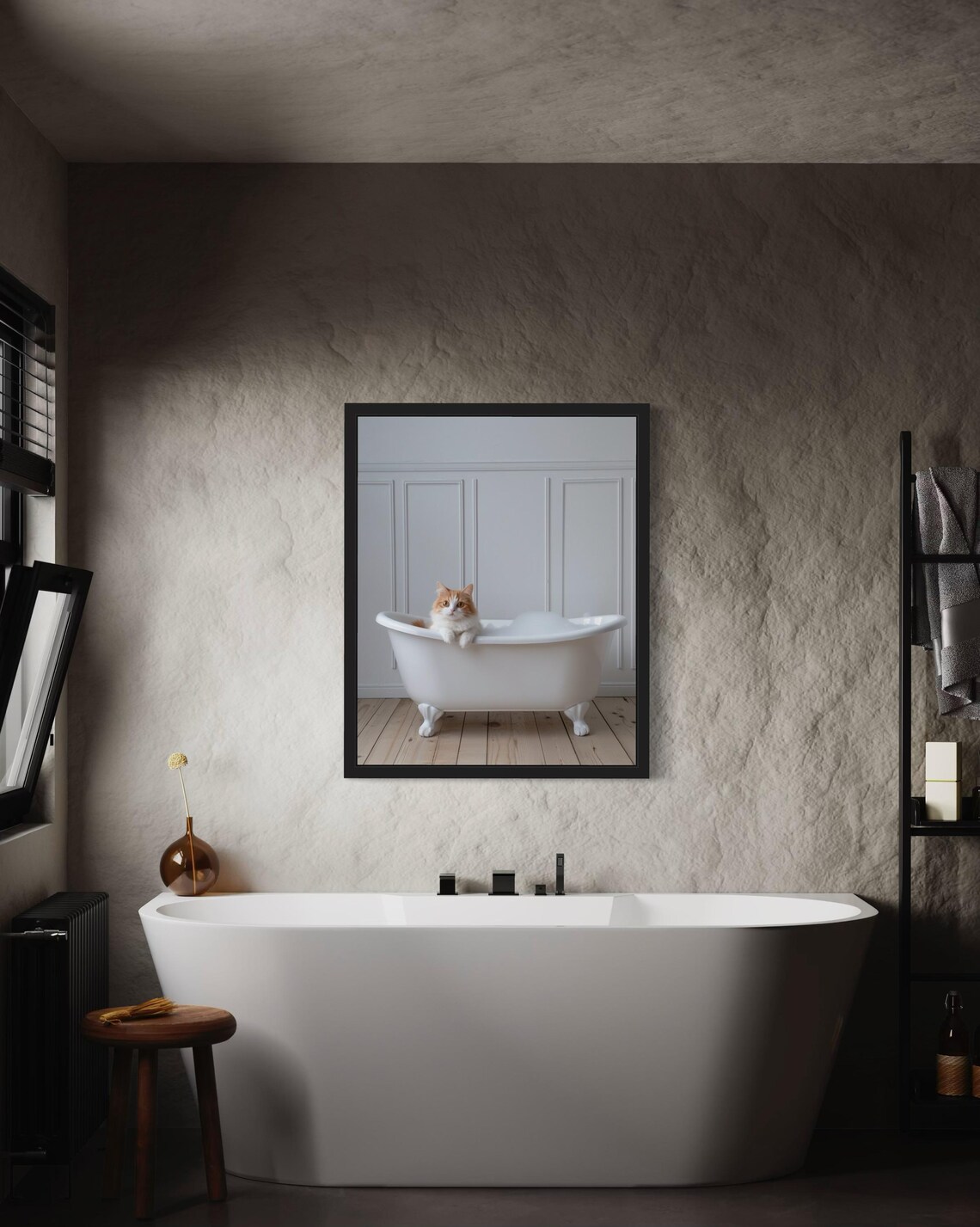 Fluffy Orange And White Cat Lounging In Vintage Clawfoot Tub Poster - Image 3