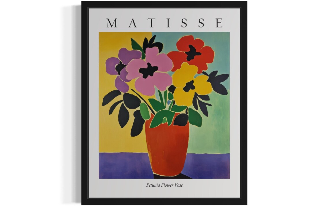 Petunia Flower Vase in Red Pot Against Yellow Matisse Poster