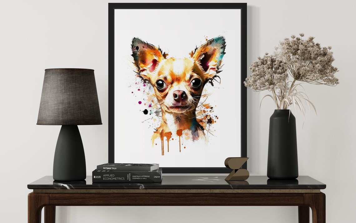 Chihuahua Watercolor Portrait Amber Splash Big Eyes Art Poster - Image 3