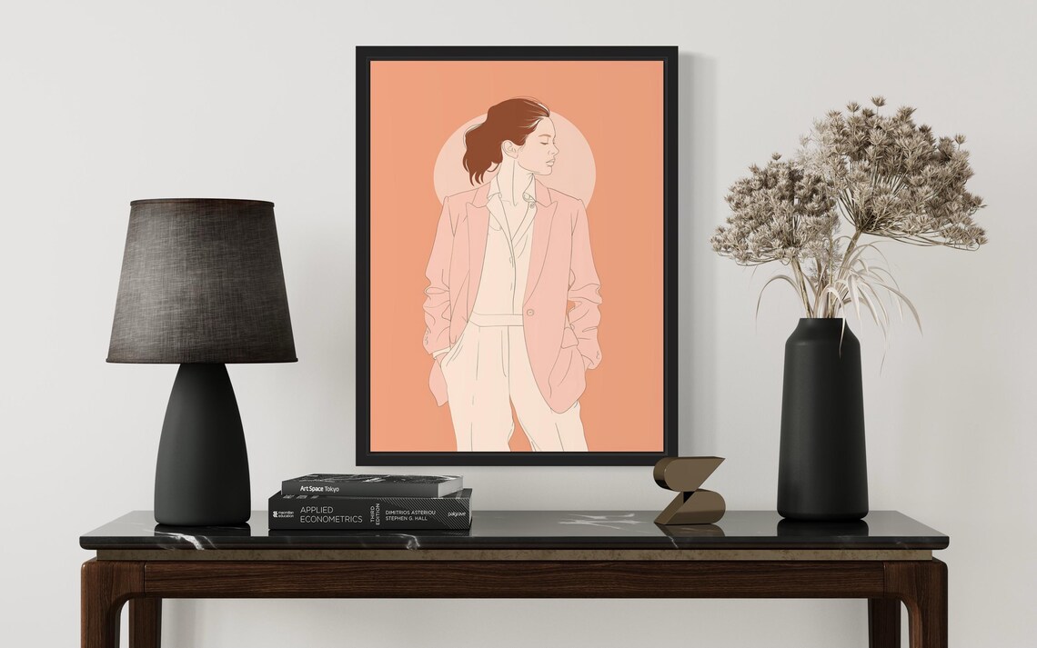 Modern Woman Blush Pink Suit Elegant Boho Feminine Art Poster - Image 2