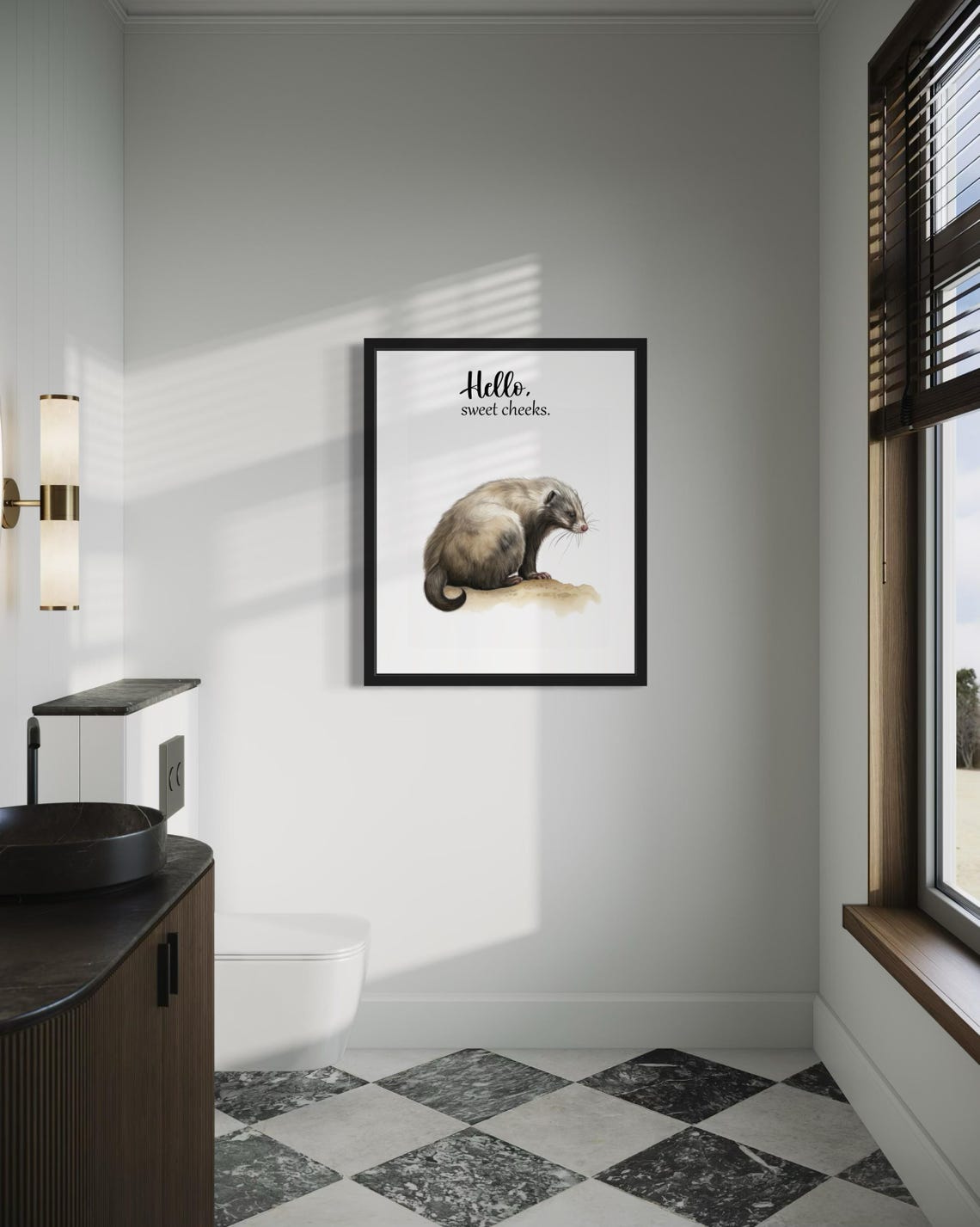 Crouching Ferret Hello Sweet Cheeks Funny Animal Bathroom Poster - Image 4